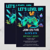 Neon Gamer Birthday Invitation Editable Template Kaart (Voorkant / Achterkant)