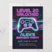 Neon Gamer Birthday Invitation Game for Teen Boy  Kaart (Voorkant)