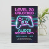 Neon Gamer Birthday Invitation Game for Teen Boy  Kaart (Staand voorkant)