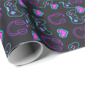 Neon Gamer Controller and Hearts Pattern Cadeaupapier (Rol Hoek)
