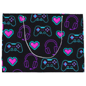 Neon Gamer Controller and Hearts Pattern Groot Cadeauzakje (Achterkant)