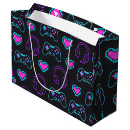Neon Gamer Controller and Hearts Pattern Groot Cadeauzakje