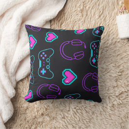 Neon Gamer Controller and Hearts Pattern Kussen