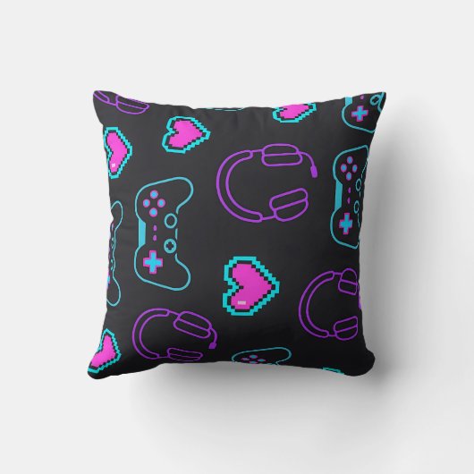 Neon Gamer Controller and Hearts Pattern Kussen (Achterkant)