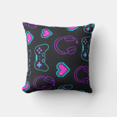 Neon Gamer Controller and Hearts Pattern Kussen (Voorkant)