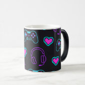 Neon Gamer Controller and Hearts Pattern Magische Mok (Voorkant rechts)