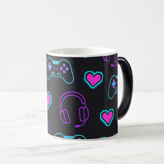 Neon Gamer Controller and Hearts Pattern Magische Mok (Voorkant rechts)