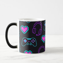 Neon Gamer Controller and Hearts Pattern Magische Mok