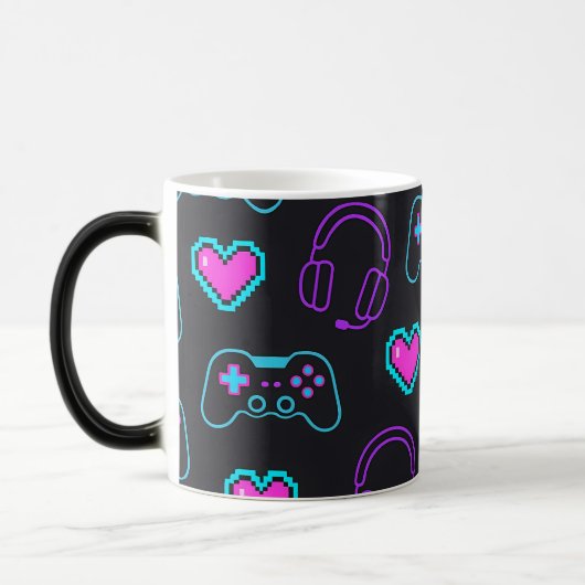 Neon Gamer Controller and Hearts Pattern Magische Mok (Links)