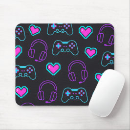 Neon Gamer Controller and Hearts Pattern Muismat