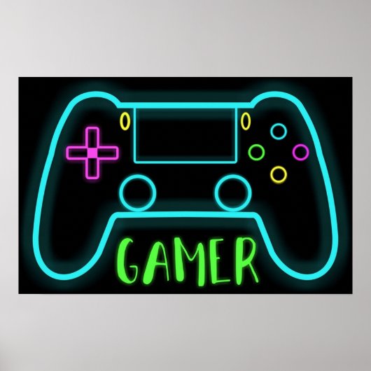 Neon gamer controller neonkleuren poster (Voorkant)