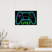 Neon gamer controller neonkleuren poster (Keuken)