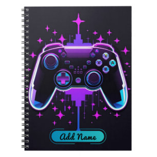 Neon Gamer Controller Notitieboek (bewerkbare naam