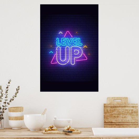 Neon Gamer Level Up Poster (Keuken)