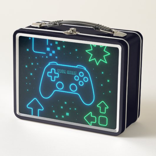 Neon Gamer Lunch Box – Aangepaste naam (Voorkant)
