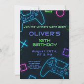 Neon Gamer Party - Verjaardag van het videospel Kaart (Voorkant)