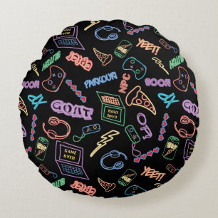 Neon Gamer Rond Kussen