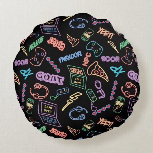 Neon Gamer Rond Kussen (Achterkant)