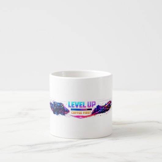 Neon Gamer Wrap Coffee Mok 🎮 | LEVEL UP Koffie Fi (Voorkant)