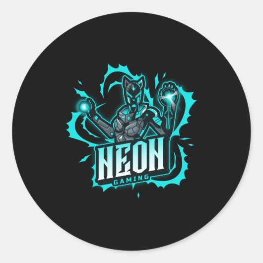 Neon Gaming Ronde Sticker (Voorkant)