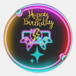 Neon Gaming Verjaardagsfeest Ronde Sticker