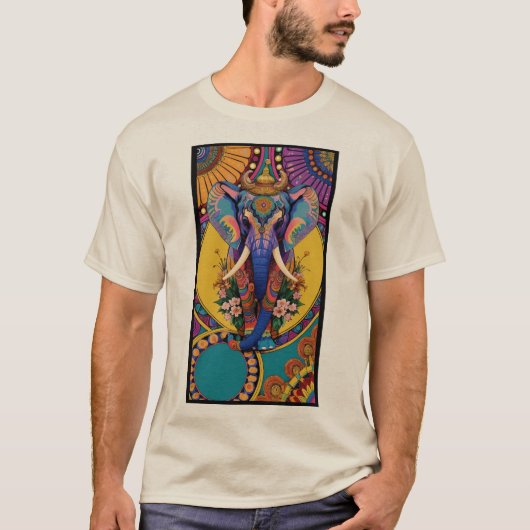 Neon Ganesha Olifant Mandala T-shirt (Voorkant)