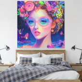 Neon Garden Goddess Canvas Afdruk (Insitu (Slaapkamer))