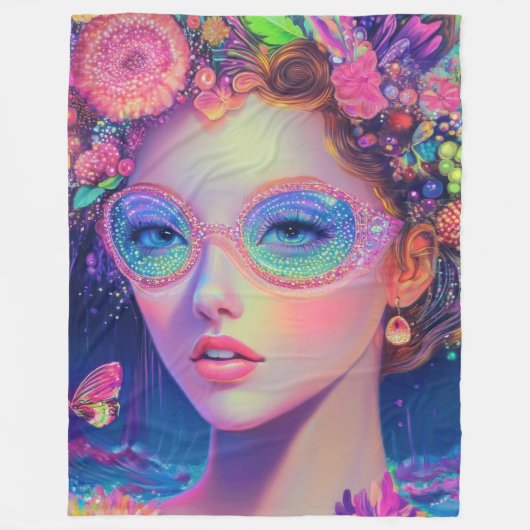 Neon Garden Goddess Fleece Deken (Voorkant)