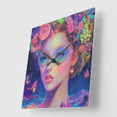 Neon Garden Goddess Vierkante Klok (Hoek)