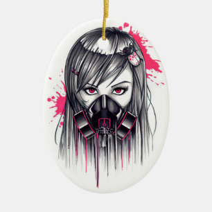 Neon Gas Mask Girl Keramisch Ornament