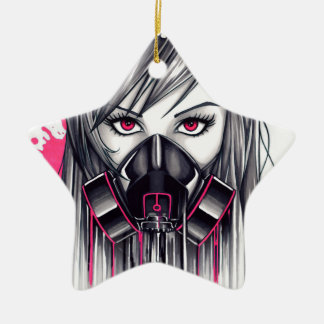 Neon Gas Mask Girl Keramisch Ornament
