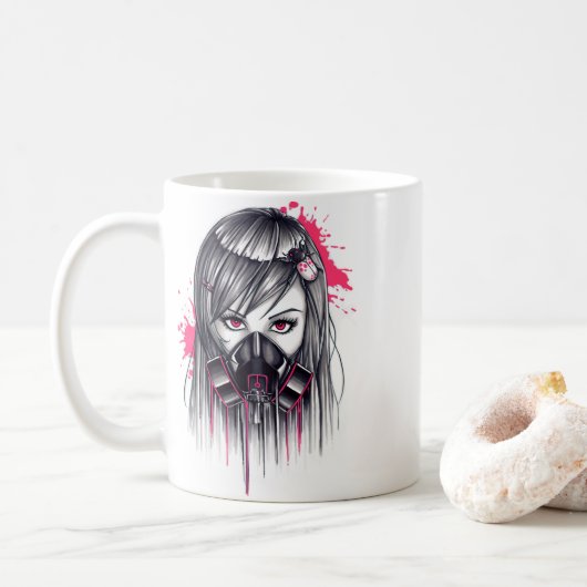 Neon Gas Mask Girl Koffiemok (Met donut)