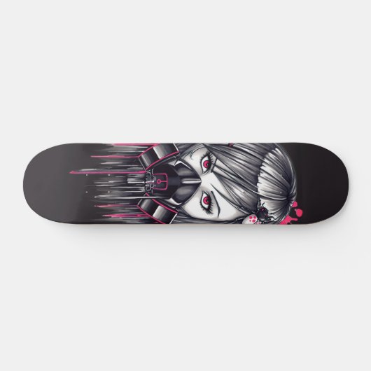 Neon Gas Mask Girl Persoonlijk Skateboard (Horizontaal)