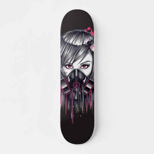 Neon Gas Mask Girl Persoonlijk Skateboard (Voorkant)