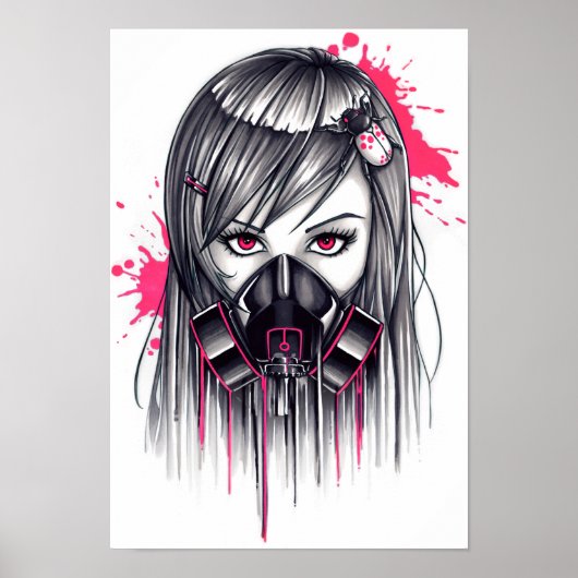 Neon Gas Mask Girl Poster (Voorkant)