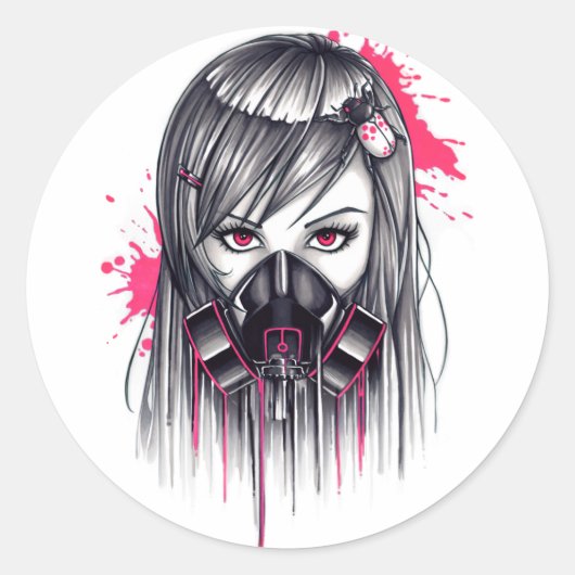 Neon Gas Mask Girl Ronde Sticker (Voorkant)