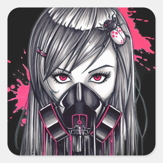 Neon Gas Mask Girl Vierkante Sticker (Voorkant)