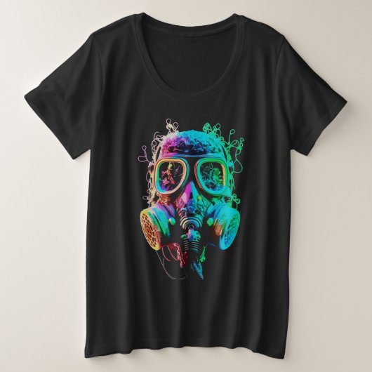 Neon Gas Mask: levendige chaoskunst Grote Maat T-shirt (Design voorkant)
