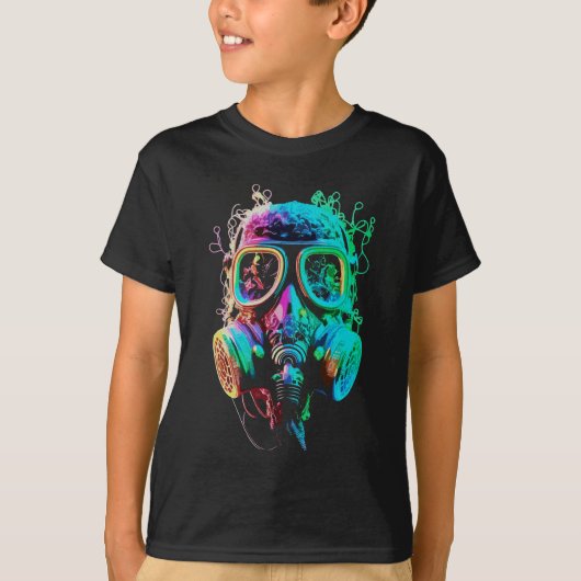 Neon Gas Mask: levendige chaoskunst T-shirt (Voorkant)