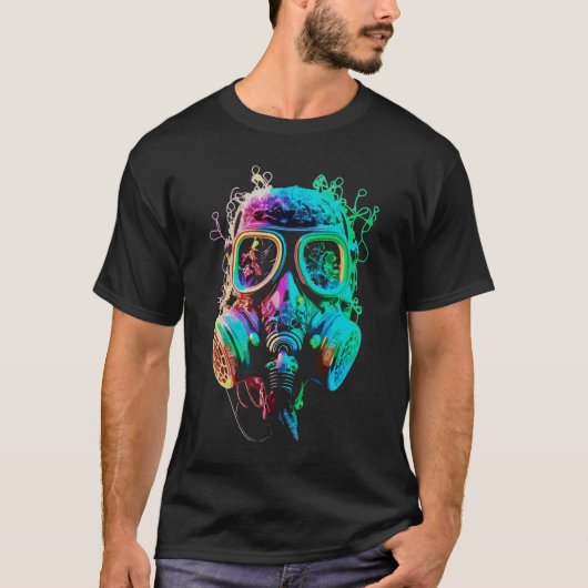 Neon Gas Mask: levendige chaoskunst T-shirt (Voorkant)