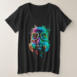 Neon Gas Mask: Vibrant Chaos Kunst Grote Maat T-shirt