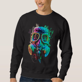 Neon Gas Mask: Vibrant Chaos Kunst Trui