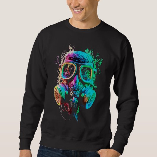 Neon Gas Mask: Vibrant Chaos Kunst Trui (Voorkant)