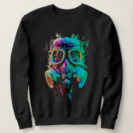 Neon Gas Mask: Vibrant Chaos Kunst Trui