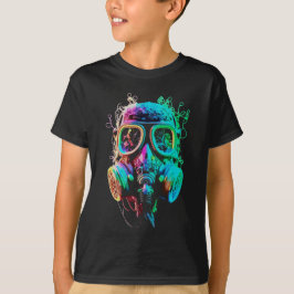 Neon Gas Mask: Vibrante Chaos Kunst T-shirt