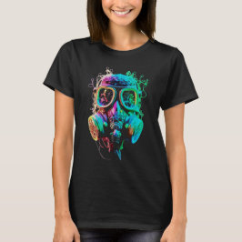 Neon Gas Mask: Vibrante Chaos Kunst T-shirt