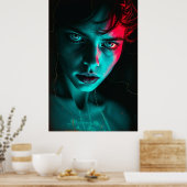 Neon Gaze: Cracked Reality Portrait Poster (Keuken)