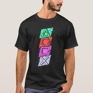 Neon Gebroken PS-symbolen | Gaming Glitch Grafisch T-shirt