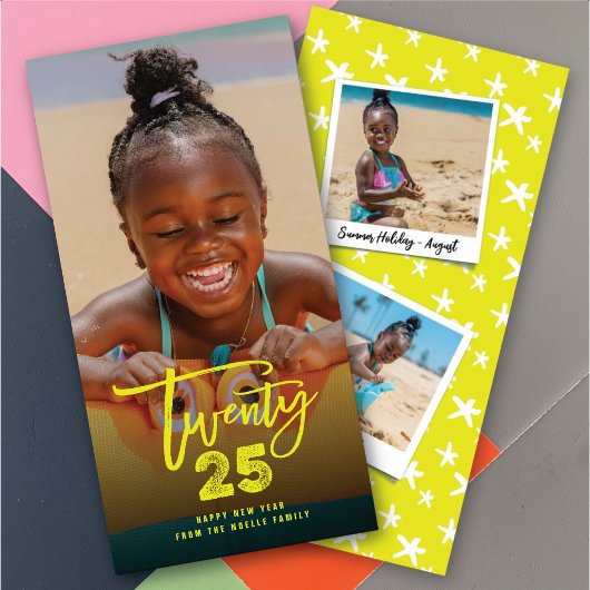 Neon Geel 2025 Geborsteld Mix Typografie Nieuw Jaa Feestdagenkaart