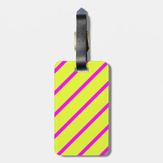Neon geel en levendig roze strepen bagagelabel (Achterkant verticaal)